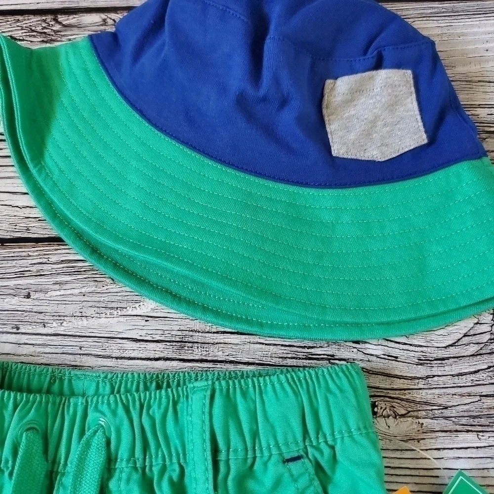 Gymboree Critter Camp Embroidered Frog T-Shirt, Shorts, and Hat Set NWT